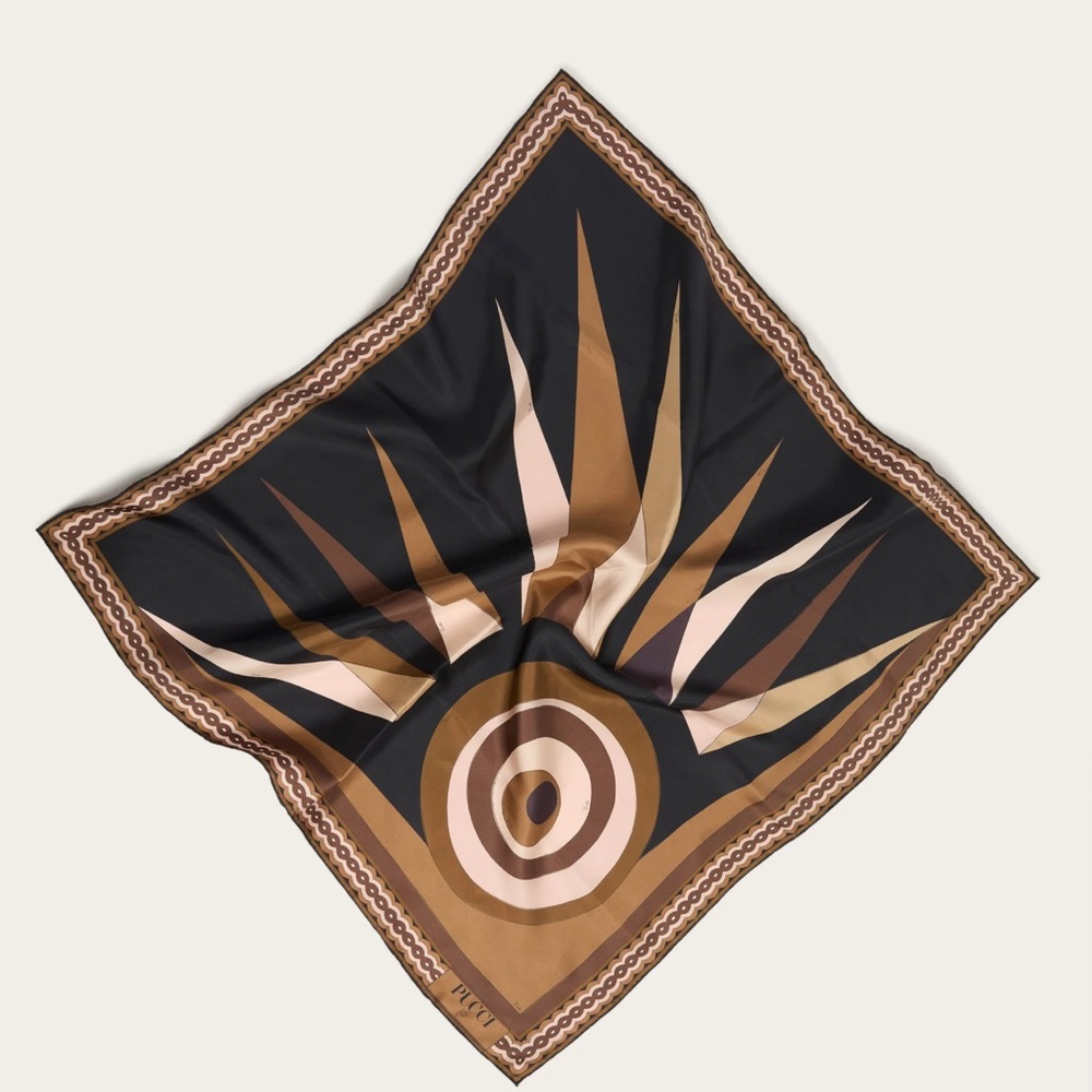 Emilio Pucci Black and Brown Geometric Silk Scarf
